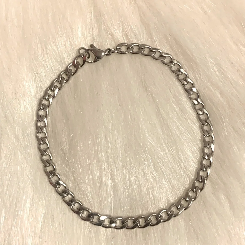 Titanium Stainless Steel Silver Bracelet Unisex 5mm x 18cm Punk Biker Gothic